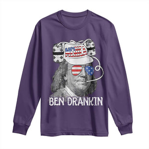 4th of July Ben Drankin Long Sleeve Shirt Funny Benjamin Franklin USA Flag TS10 Purple Print Your Wear