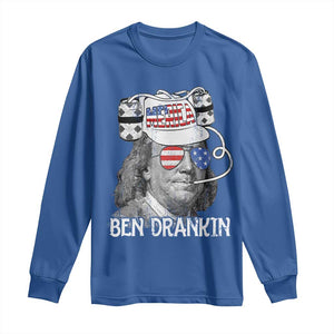4th of July Ben Drankin Long Sleeve Shirt Funny Benjamin Franklin USA Flag TS10 Royal Blue Print Your Wear