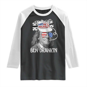 4th of July Ben Drankin Raglan Shirt Funny Benjamin Franklin USA Flag TS10 Black White Print Your Wear