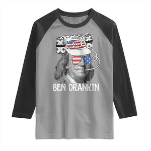 4th of July Ben Drankin Raglan Shirt Funny Benjamin Franklin USA Flag TS10 Sport Gray Black Print Your Wear