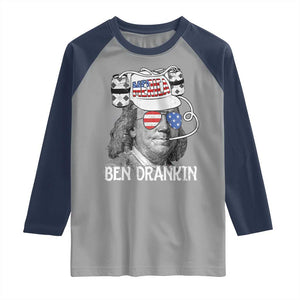 4th of July Ben Drankin Raglan Shirt Funny Benjamin Franklin USA Flag TS10 Sport Gray Navy Print Your Wear