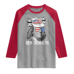 4th of July Ben Drankin Raglan Shirt Funny Benjamin Franklin USA Flag TS10 Sport Gray Red Print Your Wear