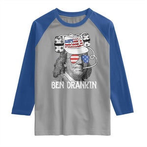 4th of July Ben Drankin Raglan Shirt Funny Benjamin Franklin USA Flag TS10 Sport Gray Royal Print Your Wear