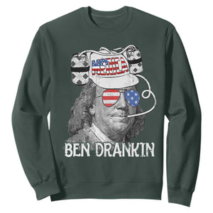4th of July Ben Drankin Sweatshirt Funny Benjamin Franklin USA Flag TS10 Dark Forest Green Print Your Wear