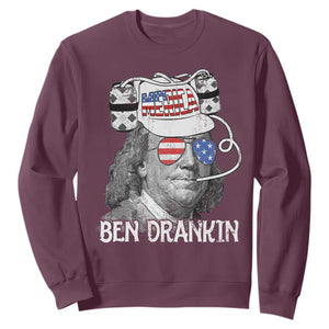 4th of July Ben Drankin Sweatshirt Funny Benjamin Franklin USA Flag TS10 Maroon Print Your Wear