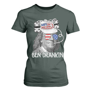 4th of July Ben Drankin T Shirt For Women Funny Benjamin Franklin USA Flag TS10 Dark Forest Green Print Your Wear