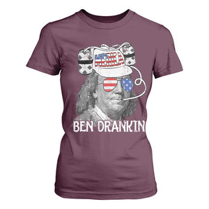 4th of July Ben Drankin T Shirt For Women Funny Benjamin Franklin USA Flag TS10 Maroon Print Your Wear