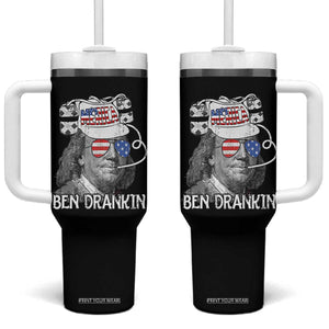 4th of July Ben Drankin Tumbler With Handle Funny Benjamin Franklin USA Flag TS10 One Size: 40 oz Black Print Your Wear