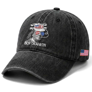 4th of July Ben Drankin Washed Cotton Baseball Cap Funny Benjamin Franklin USA Flag TS10 Print Your Wear