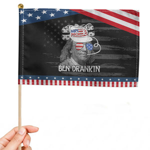 4th of July Ben Drankin Patriotic Handheld Flag Funny Benjamin Franklin USA Flag TS10 Distressed 8.2" × 5.5" Black Blue Print Your Wear