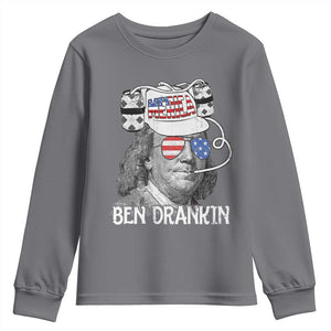4th of July Ben Drankin Youth Sweatshirt Funny Benjamin Franklin USA Flag TS10 Charcoal Print Your Wear