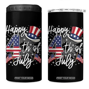 Happy 4th Of July 4 in 1 Can Cooler Tumbler Patriotic American Flag USA TS10 One Size: 16 oz Black Print Your Wear