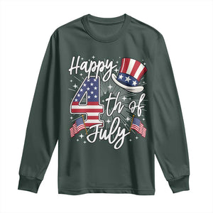 Happy 4th Of July Long Sleeve Shirt Patriotic American Flag USA TS10 Dark Forest Green Print Your Wear