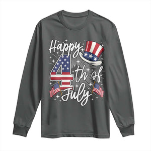 Happy 4th Of July Long Sleeve Shirt Patriotic American Flag USA TS10 Dark Heather Print Your Wear