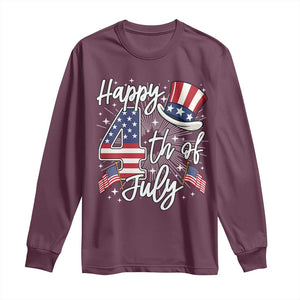 Happy 4th Of July Long Sleeve Shirt Patriotic American Flag USA TS10 Maroon Print Your Wear