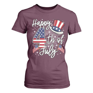 Happy 4th Of July T Shirt For Women Patriotic American Flag USA TS10 Maroon Print Your Wear