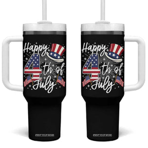 Happy 4th Of July Tumbler With Handle Patriotic American Flag USA TS10 One Size: 40 oz Black Print Your Wear