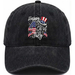 Happy 4th Of July Washed Cotton Baseball Cap Patriotic American Flag USA TS10 Washed Cap Universal Fit Black Print Your Wear