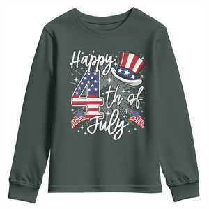 Happy 4th Of July Youth Sweatshirt Patriotic American Flag USA TS10 Dark Forest Green Print Your Wear
