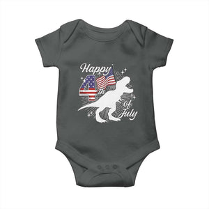Dinosaur Happy 4th of July Baby Onesie Patriotic American Flag USA TS10 Dark Heather Print Your Wear