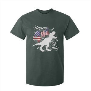 Dinosaur Happy 4th of July T Shirt For Kid Patriotic American Flag USA TS10 Dark Forest Green Print Your Wear
