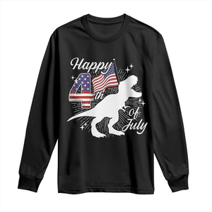 Dinosaur Happy 4th of July Long Sleeve Shirt Patriotic American Flag USA TS10 Black Print Your Wear