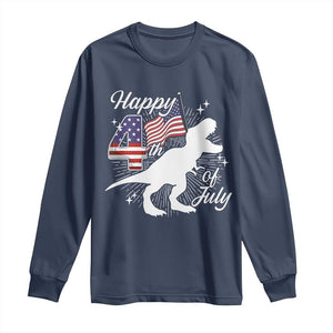 Dinosaur Happy 4th of July Long Sleeve Shirt Patriotic American Flag USA TS10 Navy Print Your Wear