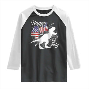 Dinosaur Happy 4th of July Raglan Shirt Patriotic American Flag USA TS10 Black White Print Your Wear