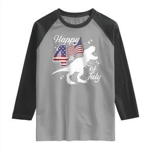 Dinosaur Happy 4th of July Raglan Shirt Patriotic American Flag USA TS10 Sport Gray Black Print Your Wear