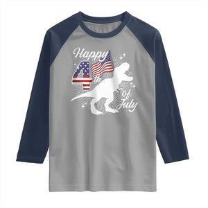 Dinosaur Happy 4th of July Raglan Shirt Patriotic American Flag USA TS10 Sport Gray Navy Print Your Wear