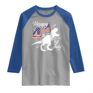 Dinosaur Happy 4th of July Raglan Shirt Patriotic American Flag USA TS10 Sport Gray Royal Print Your Wear