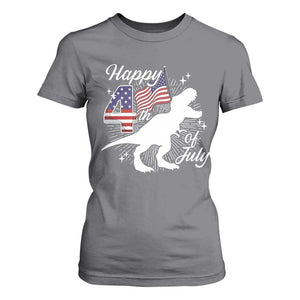 Dinosaur Happy 4th of July T Shirt For Women Patriotic American Flag USA TS10 Charcoal Print Your Wear