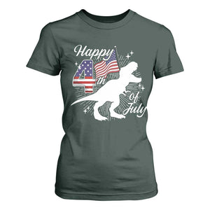 Dinosaur Happy 4th of July T Shirt For Women Patriotic American Flag USA TS10 Dark Forest Green Print Your Wear