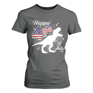 Dinosaur Happy 4th of July T Shirt For Women Patriotic American Flag USA TS10 Dark Heather Print Your Wear