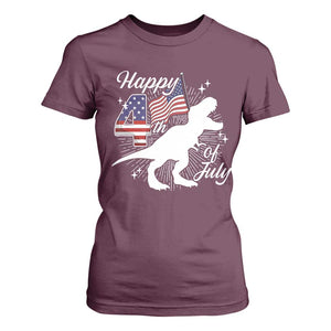 Dinosaur Happy 4th of July T Shirt For Women Patriotic American Flag USA TS10 Maroon Print Your Wear