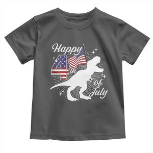 Dinosaur Happy 4th of July Toddler T Shirt Patriotic American Flag USA TS10 Dark Heather Print Your Wear