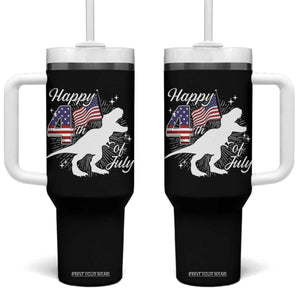 Dinosaur Happy 4th of July Tumbler With Handle Patriotic American Flag USA TS10 One Size: 40 oz Black Print Your Wear