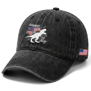 Dinosaur Happy 4th of July Washed Cotton Baseball Cap Patriotic American Flag USA TS10 Print Your Wear