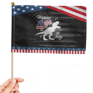 Dinosaur Happy 4th of July Patriotic Handheld Flag American Flag USA TS10 Distressed 8.2" × 5.5" Black Blue Print Your Wear