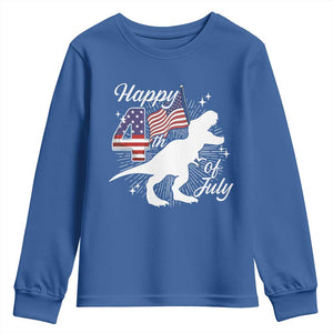 Dinosaur Happy 4th of July Youth Sweatshirt Patriotic American Flag USA TS10 Royal Blue Print Your Wear