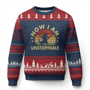 Retro Now I Am Unstoppable Ugly Christmas Sweater Funny Dinosaur Dino Gifts Vintage
