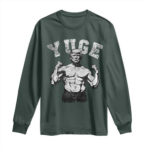 Yuge Muscular Flex Trump Long Sleeve Shirt Funny Patriotic Vintage Workout Gym Weight Lifting Motivational TS10 Dark Forest Green Print Your Wear