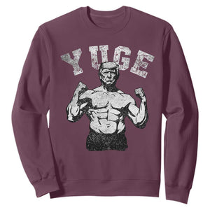 Yuge Muscular Flex Trump Sweatshirt Funny Patriotic Vintage Workout Gym Weight Lifting Motivational TS10 Maroon Print Your Wear