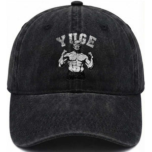 Yuge Muscular Flex Trump Washed Cotton Baseball Cap Funny Patriotic Vintage Workout Gym Weight Lifting Motivational TS10 Washed Cap Universal Fit Black Print Your Wear