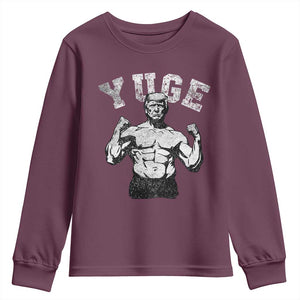 Yuge Muscular Flex Trump Youth Sweatshirt Funny Patriotic Vintage Workout Gym Weight Lifting Motivational TS10 Maroon Print Your Wear