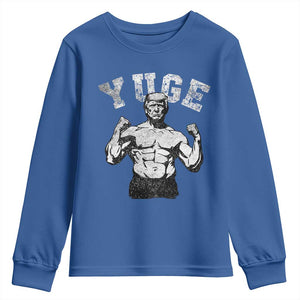 Yuge Muscular Flex Trump Youth Sweatshirt Funny Patriotic Vintage Workout Gym Weight Lifting Motivational TS10 Royal Blue Print Your Wear
