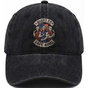 Funny Right to Bare Arms Founding Fathers Washed Cotton Baseball Cap 4th of July Patriotic Celebrations TS10 Washed Cap Universal Fit Black Print Your Wear