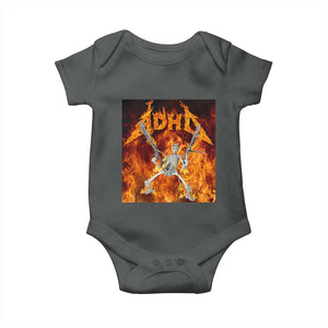 Funny Skeleton ADHD Baby Onesie Meme Flames Neurodivergent Gen Z TS10 Dark Heather Print Your Wear