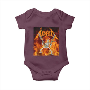 Funny Skeleton ADHD Baby Onesie Meme Flames Neurodivergent Gen Z TS10 Maroon Print Your Wear