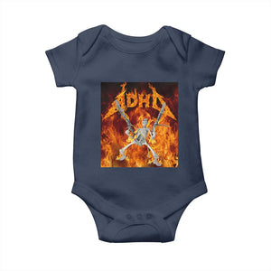 Funny Skeleton ADHD Baby Onesie Meme Flames Neurodivergent Gen Z TS10 Navy Print Your Wear